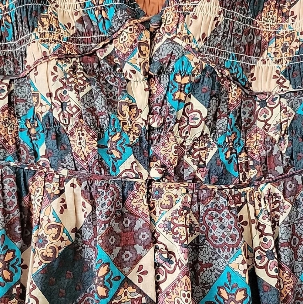 Anthropologie Perigrine Midi Dress patchwork tile pattern MEDIUM Like New - Picture 7 of 8